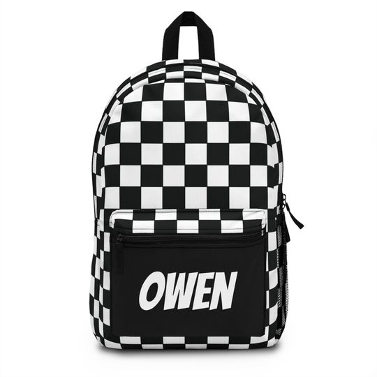 Personalized Checkered Flag Backpack, Racing School Bag