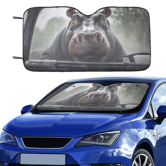 Hippo Driving Car Sun Shade,  Hippopotamus Funny Windshield Accessories