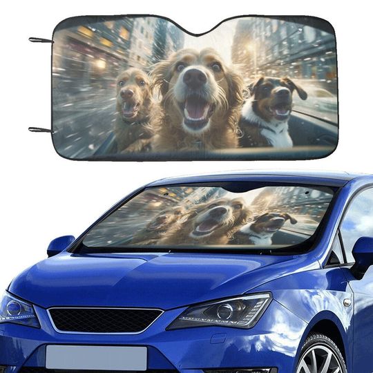 Dogs Driving Car Sun Shade,  Funny Windshield Accessories Auto