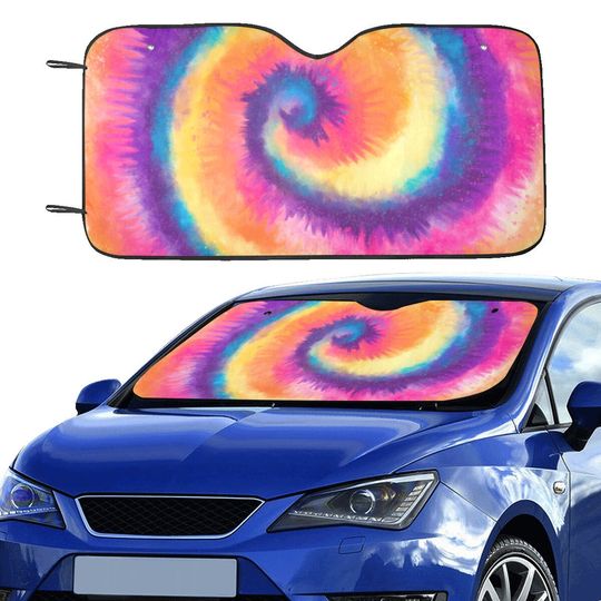 Tie Dye Windshield Sun Shade, Colorful Hippie Psychedelically Car Accessories