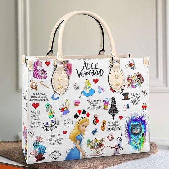 Alice In Wonderland Leather Handbag, Cute Alice With Friends Women Handbag