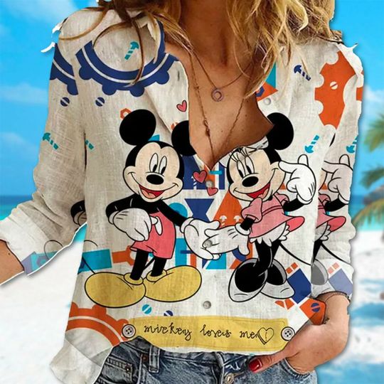 Mickey and Minnie Women's Casual Shirt, Mickey Mouse Linen Shirt