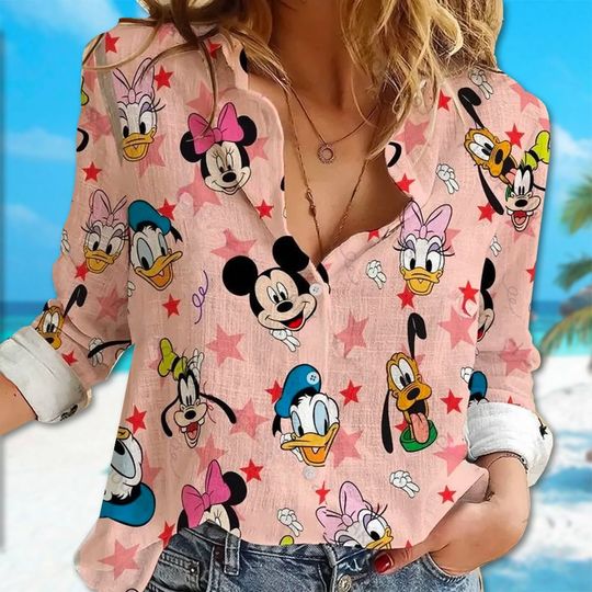 Mickey Minnie Mouse Women Blouses Shirt, Mickey Donald Daisy Goofy