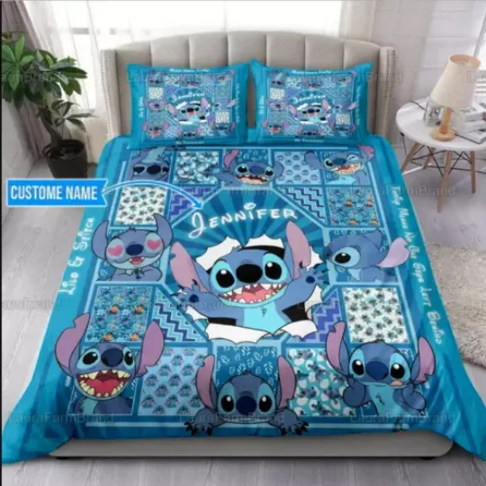 Personalized Cute Stitch Cracking Lilo And Stitch Bedding Set