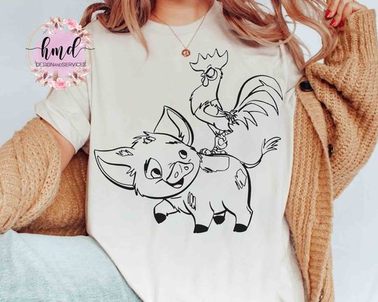 Disney Moana Cute Pua And Hei Hei Sketch Portrait Shirt