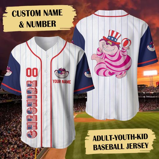 The Cheshire Cat July Day Baseball Jersey Custom, 4th July Baseball Jersey