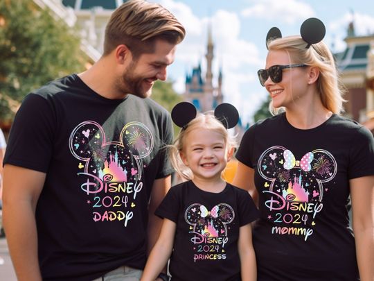 Custom Disney Watercolor Shirt, Disney 2024 Shirt, Disney Family Vacation Shirt