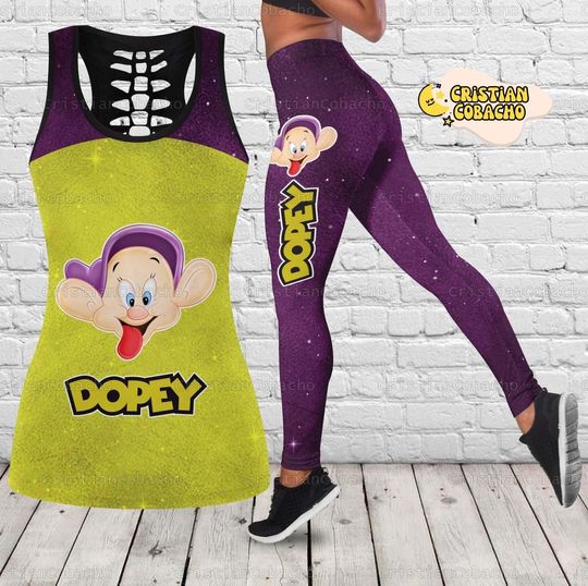 Dopey Leggings And Hollow Tank Top, Disney Dopey Tank Top For Women