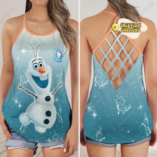 Olaf Criss Cross Tank Top, Frozen Olaf Snowman Face Gym Tank Top, Disney Olaf