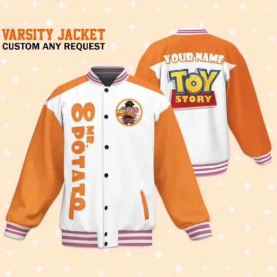 Custom Toy Story MrPotato Orange Baseball Jacket Adult Varsity Jacket Personalize