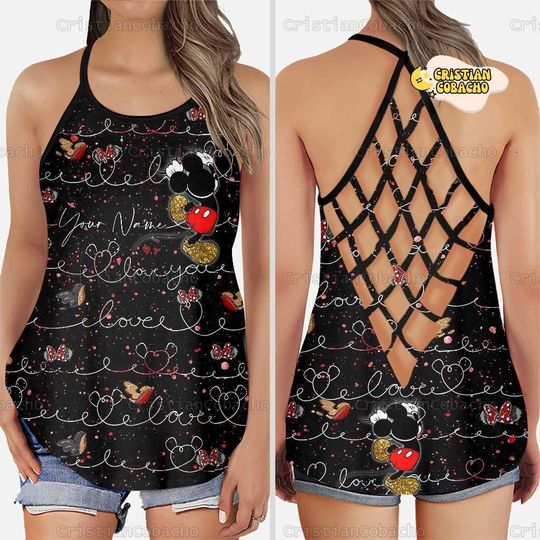 Mickey Mouse Ears Cross Tank Top, Personalized Cross Tank Top, Mickey Face Flowy