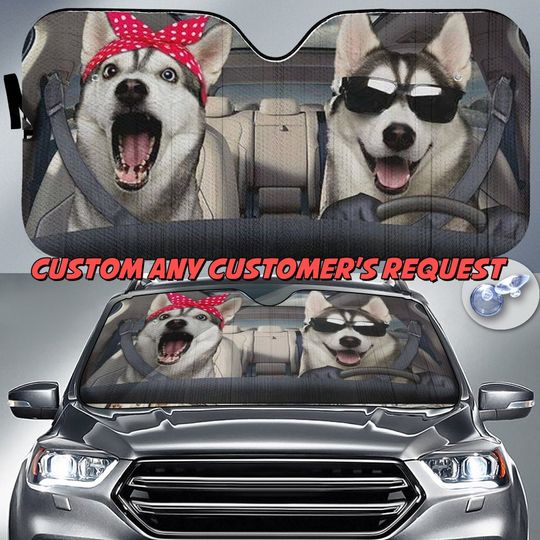 Husky Couple Car Sunshade, Husky Car Windshield, Husky Auto Sun Shade