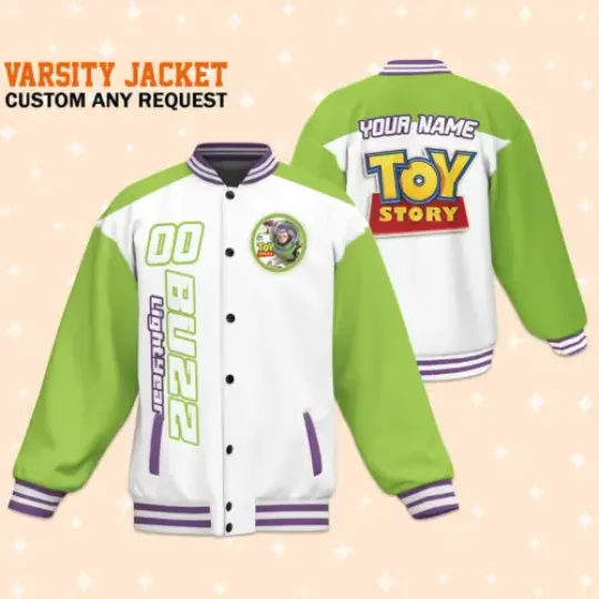 Custom Toy Story Buzz Lightyear Cloud Baseball Jacket, Adult Varsity Jacket