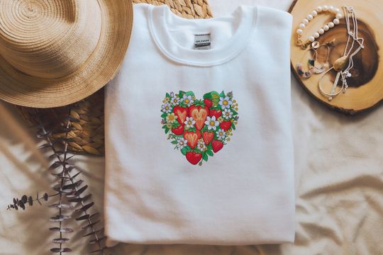 Strawberry Heart Sweatshirt, Strawberry Sweatshirt