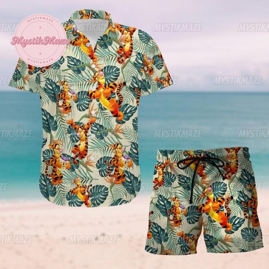 Tiger Hawaiian Shirt, Tiger Swim Short, Tiger Button Shirt, Tiger Workout Short
