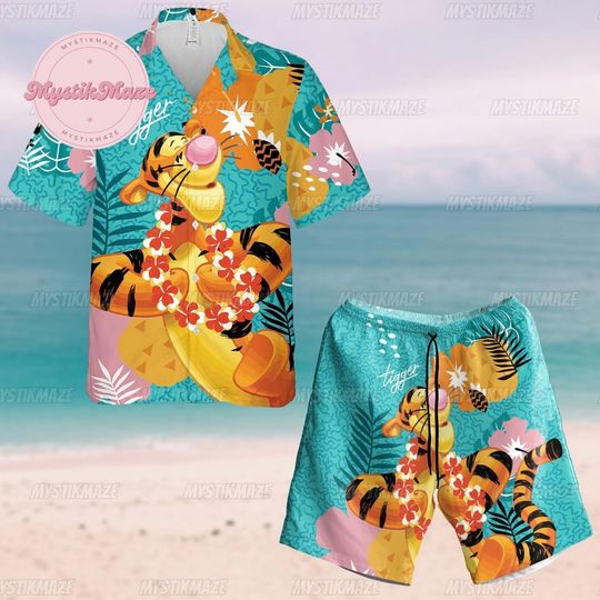 Tiger Hawaiian Shirt, Tiger Swim Short, Tiger  Button Shirt, Tiger Summer