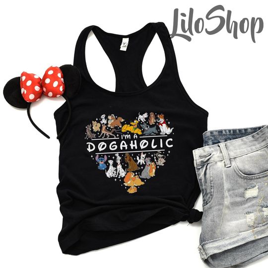 Disney Dog Tank Top, Stitch, Tramp shirt Lady, 101 Dalmatians Dogs, Pluto Dog