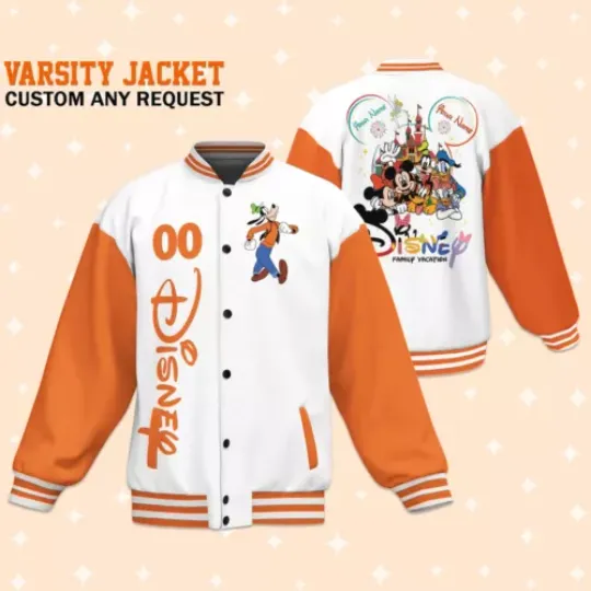 Custom Disney Family Vacation Goofy Baseball Jacket, Adult Varsity Jacket