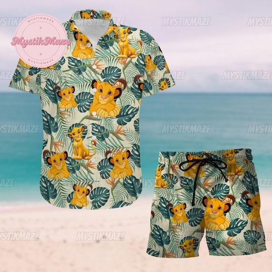 Lion Button Shirt, Lion King Swim Short, Lion  Hawaiian Shirt