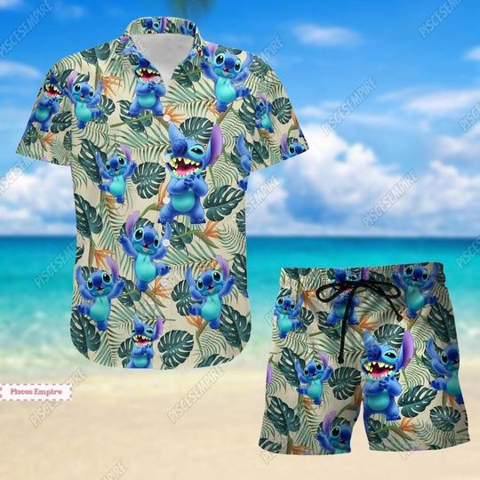 Blue Dog Shirt, Dog Button Shirt, Ohana Family Shirt, Swims Shorts