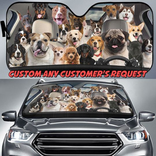 Cute Dogs Driving Car Sun Shade, Dog Lovers Car Windshield, Car Sun Shade, Car Decor Accessories
