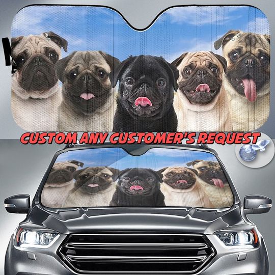 Funny Pug Dog Sunshade, Pug Car Sun Shade, Pug Car Decoration, Pug Car Sunshade