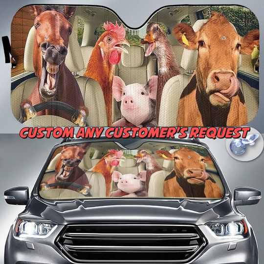 Cow Car Auto Sunshade, Horse Car Sunshade, Funny Cow And Horse Driving Car Windshield