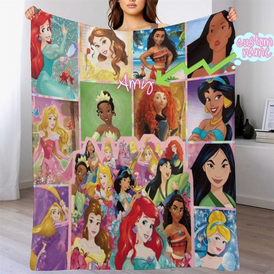 Customized Disney Princess Blanket Personalized Flannel Couch Nap Blanket