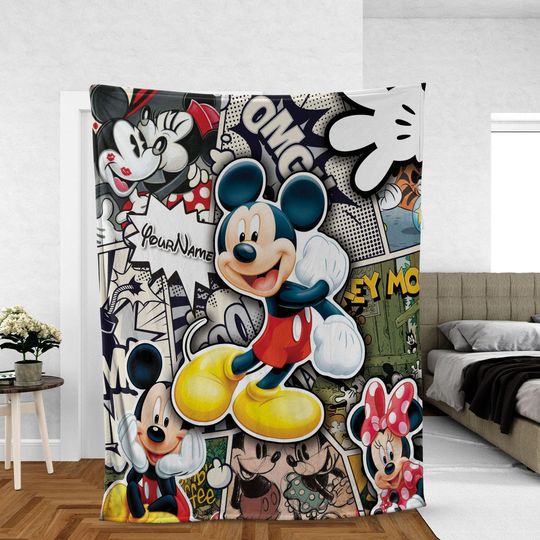 Personalized MIckey Mouse Kid Blanket style 3, Custom Kid Name Mickey Mouse Blanket