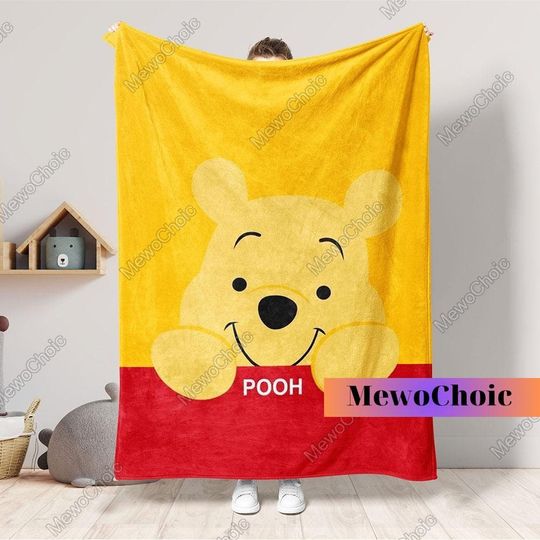 Pooh Bear Blanket, Cute Pooh Blanket, Disney Pooh Blanket, Winnie The Pooh Gift, Disney Throw Blankets, Pooh Travel Blanket