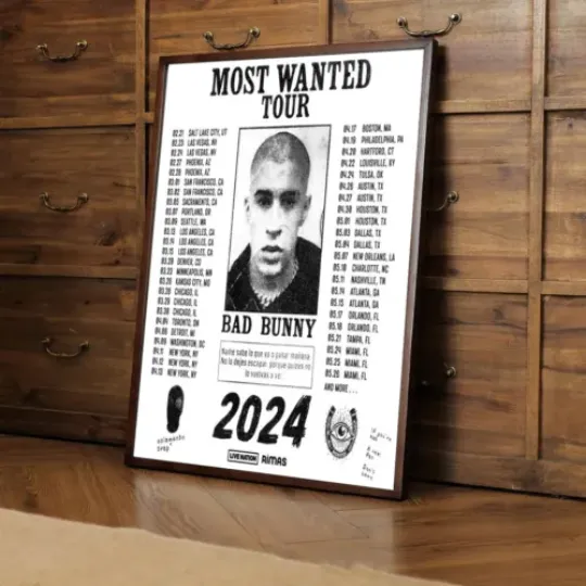 Bad Bunny His 2024 Most Wanted Tour poster print