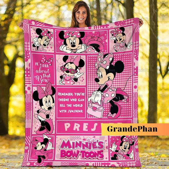 Minnie Mouse Fleece Blanket, Minnie Blanket, Custom Name Minnie Blanket