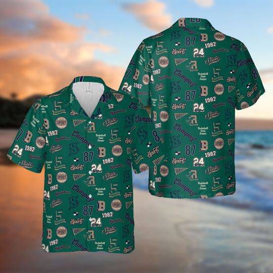 Basket Ball Pattern Short Sleeve Button Down Shirt, Tropical Summer Trip Hawaii Shirt