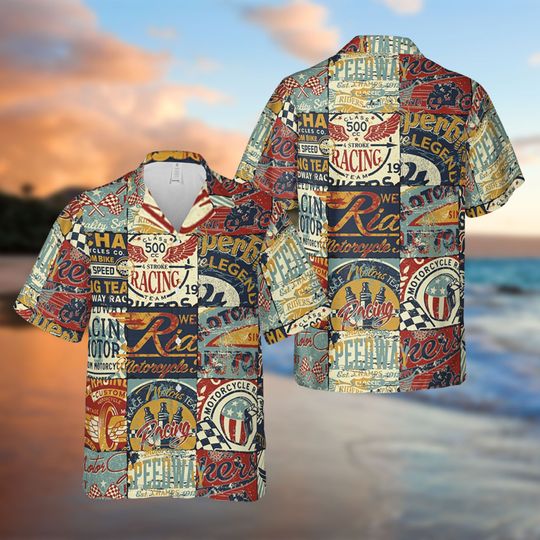 Motorcycle Racing Bikers Labels Tropical Hawaii Shirt, Beach Lover Shirt