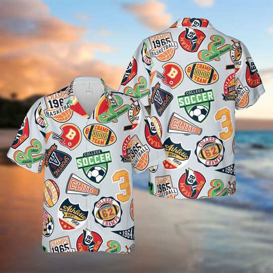 College Sporting Badges Hawaiian Shirt, All Over Print Hawaiian Shirt