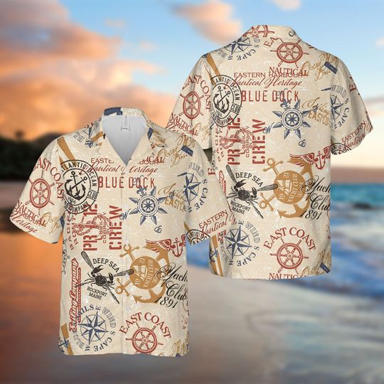 Marine Sailing Elements Hawaiian Shirt, Ocean Aloha Shirt