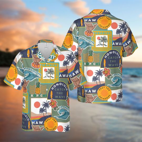 Tropical Hawaiian Sign Hawaiian Beach Shirt, 80s 90s Retro Styles, Summer Hawaiian Shirt