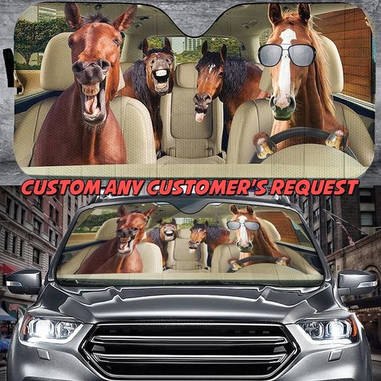 Horses Family Driving Car Sunshade, Four Horses Car Sun Protector