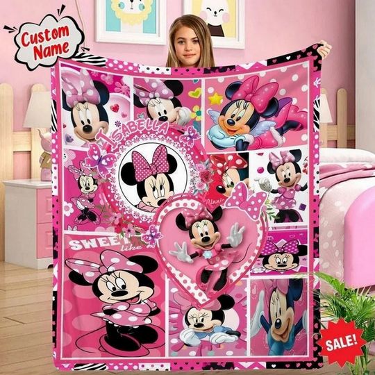 Personalized Minnie Mouse Fleece Blanket, Disney Blanket, Minnie Mickey Mouse Gifts