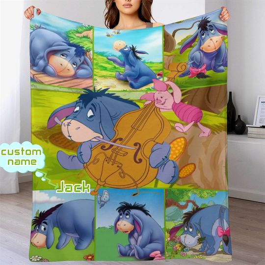 Customized Disney Eeyore Blanket Personalized Flannel Couch Nap Blanket