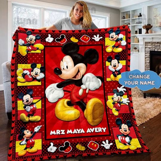 Personalized Disney Mickey Mouse Quilt, Mickey Mouse Fleece Blanket