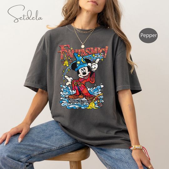 Disney Fantasia Sorcerer Mickey Mouse Magic Wizard Magical Retro Shirt