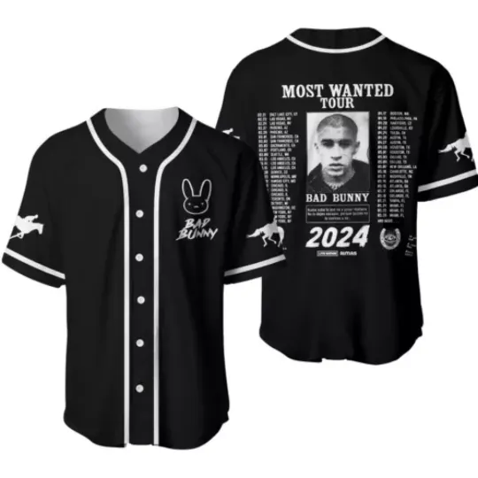 Personalized Bad Bunny Most Wanted Tour 2024 Baseball Jersey 3D Shirt