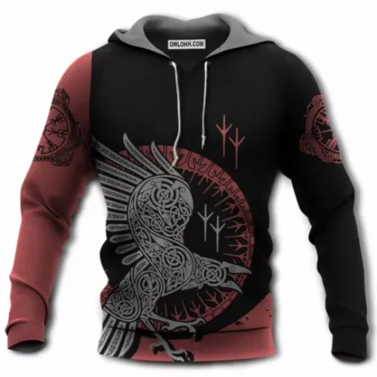 Viking Raven With Black And Red 3D HOODIE Christmas Gift Best Price Us Size
