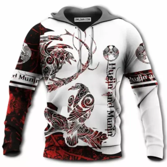 Viking Raven Legend Red And White Style With Classic 3D HOODIE