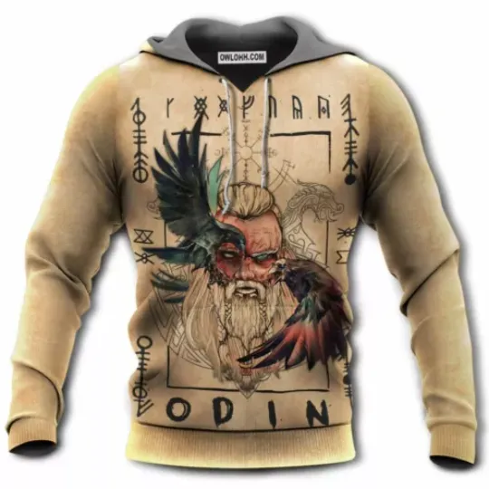 Viking Odin Sign Old Man With Eagle 3D HOODIE Halloween Gift