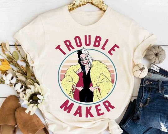 Disney Villains Cruella de Vil Trouble Maker Retro T-Shirt