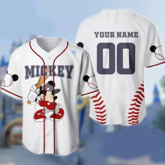 Personalized Mickey Mouse Playing Baseball Game Day Baseball Jersey Shirt