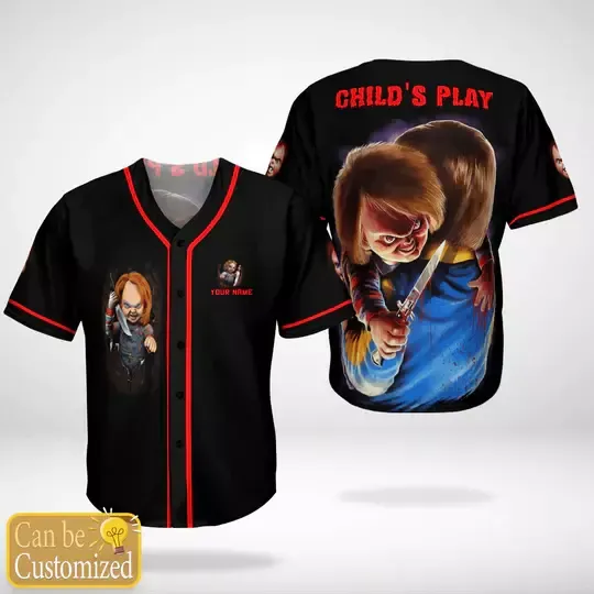 Personalized Horror Chucky Doll Bloody Knife Child's Play Baseball Jersey Shirt