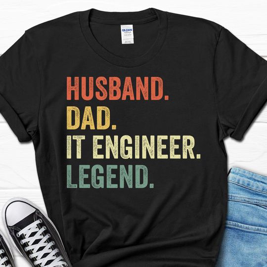 Husband Dad Engineer Legend Gift, Tech Support Gifts for Men, Funny Sys Admin Men's Shirt for Him